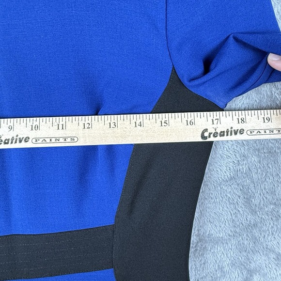Maggy London Dress Size 8 Blue & Black Colorblock S/S Circle Skirt Stretch - Picture 6 of 8